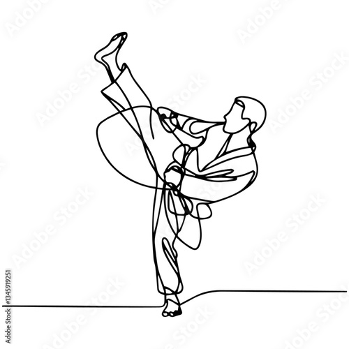 Graceful Martial Arts Motion - Continuous Line Art