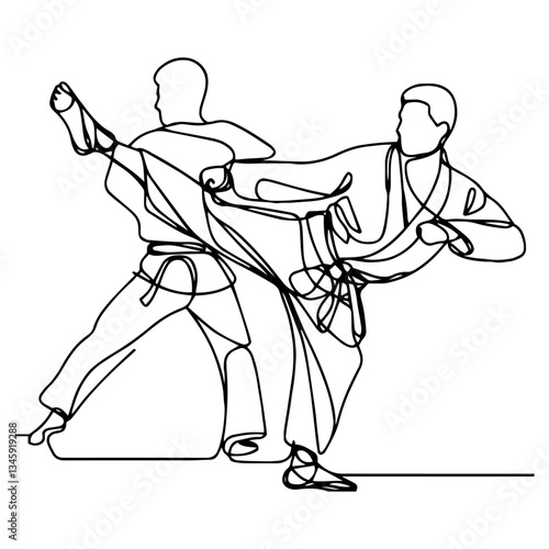 Graceful Martial Arts Motion - Continuous Line Art