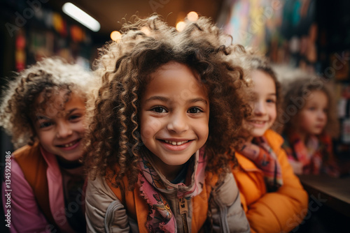  A joyful, diverse group of children from different ethnic backgrounds are having a great time together, filled with laughter and happiness