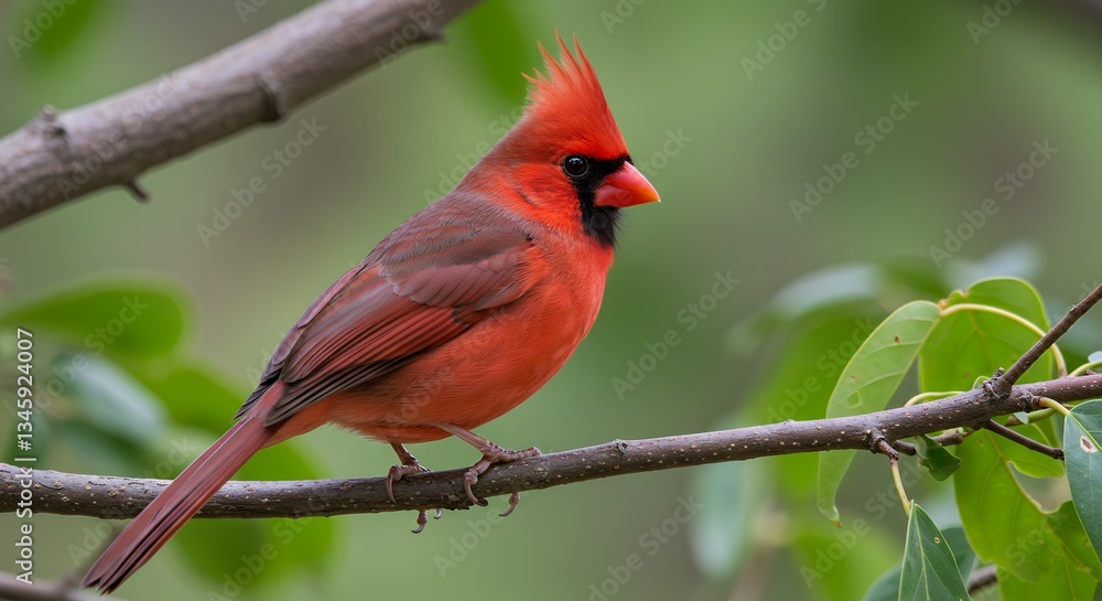 Bright Red Cardinal Bird Perched on a Tree Branch Bright Red Cardinal Bird Perched on a Tree Branch