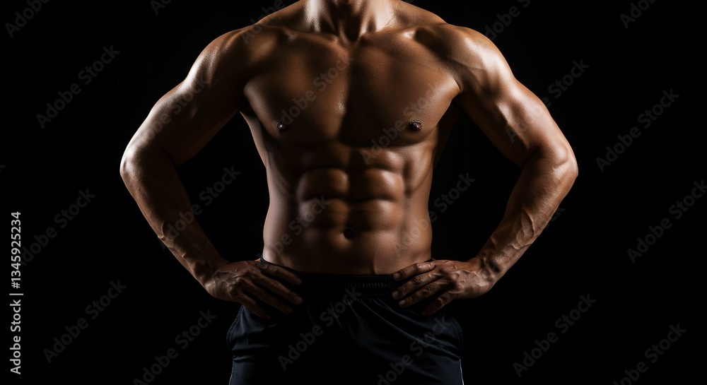 Muscular Man with Strong Athletic Physique in Confident Pose Muscular Man with Strong Athletic Physique in Confident Pose