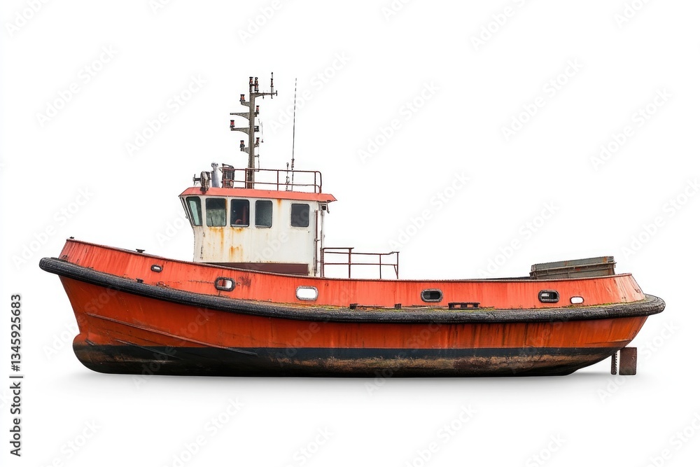 Fototapeta premium A small red boat floating peacefully on the surface of calm water
