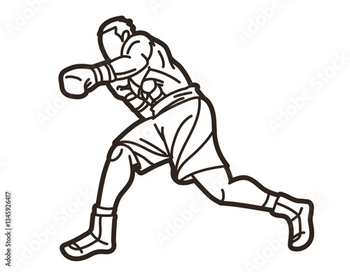 Boxing Sport Kickboxing Muay Thai Boxer Ultimate Fighting Action Cartoon Outline Graphic Vector