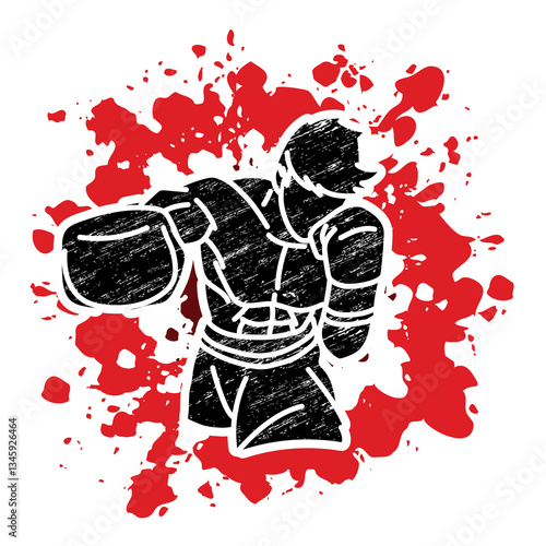 Boxing Sport Kickboxing Muay Thai Boxer Ultimate Fighting Punching Action Cartoon Graphic Vector