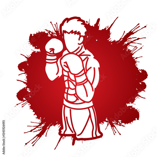 Boxing Sport Kickboxing Muay Thai Boxer Ultimate Fighting Ready To Fight Action Cartoon Graphic Vector