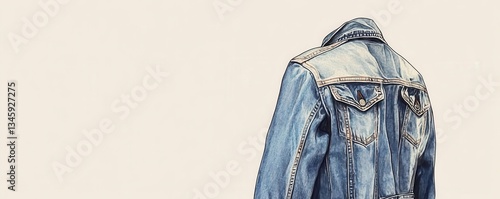 Faded denim jacket flat design side view retro theme cartoon drawing Complementary Color Scheme
