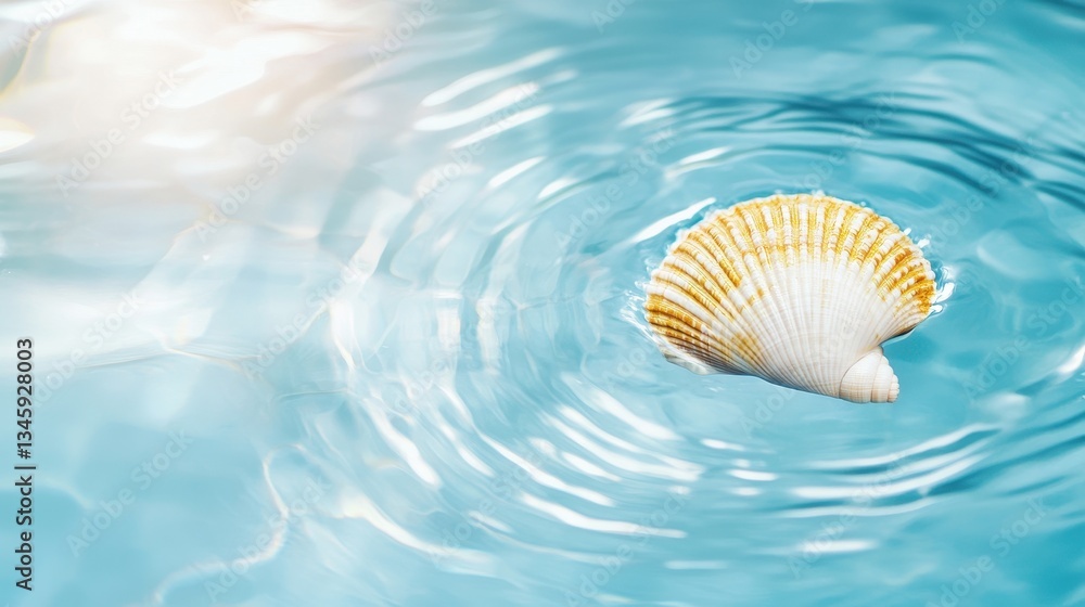 Fototapeta premium Rustic Seashell Amidst Swirling Water And Sunlight Reflections