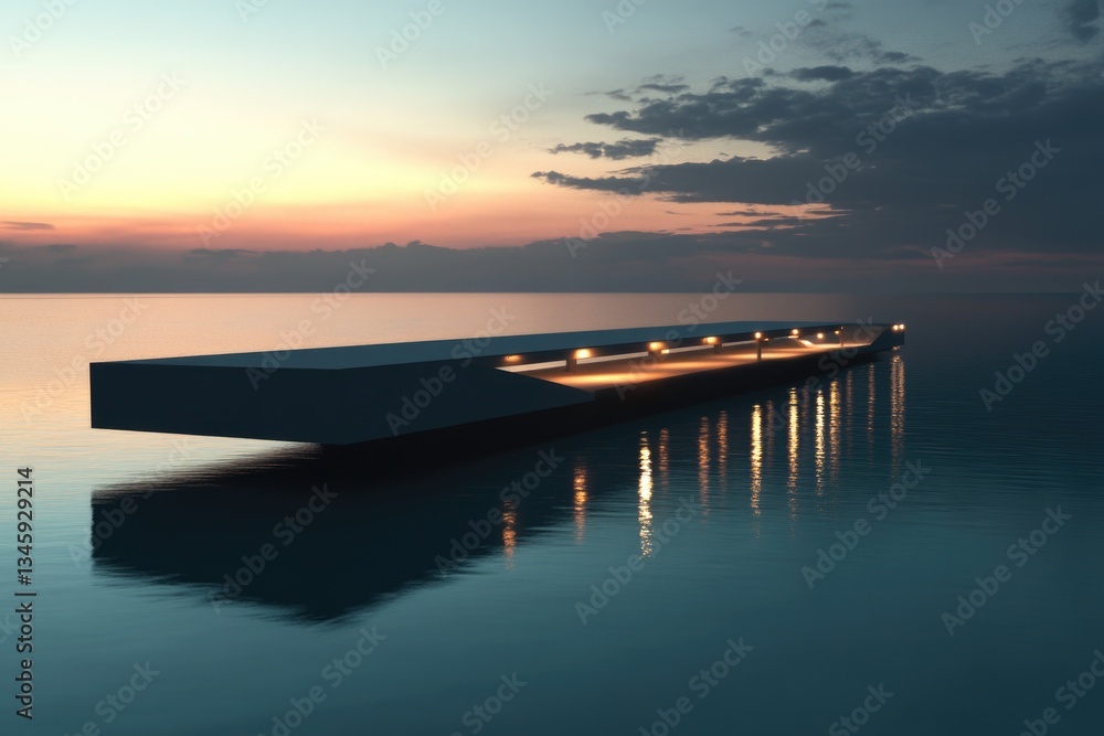 Obraz premium A long boat floats on the surface of a calm lake