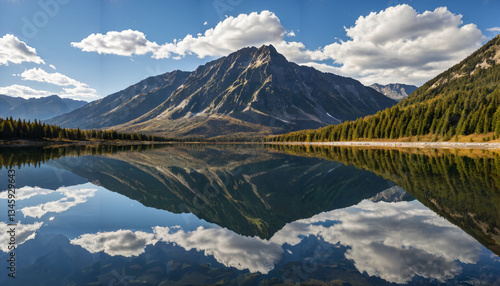 Obraz na płótnie Le reflet d'une montagne dans un lac calme w salonie