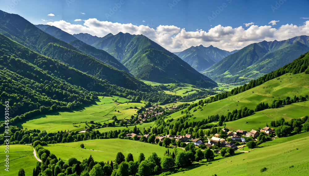 Le paysage verdoyant au pied des montagnes