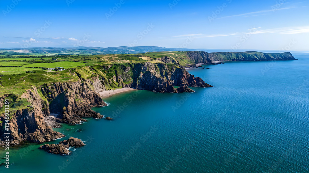 Fototapeta premium Panoramic Coastal View Of Rocky Cliffs And Ocean