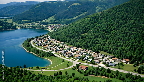 Obraz na płótnie Le village au bord du lac w salonie