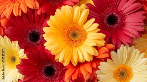 Vibrant gerbera daisies in red, orange, and yellow