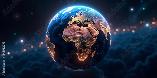 Fototapeta Naklejka Na Ścianę i Meble -  A blue and gold planet with continents and oceans