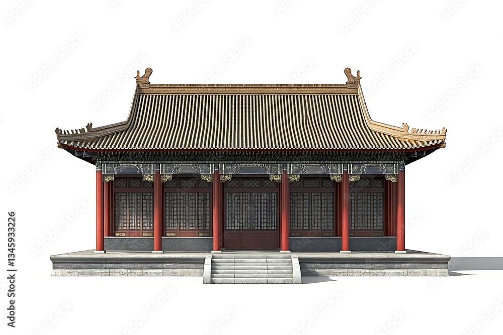 Obraz premium Traditional Chinese architecture building isolated on white backdrop for design use