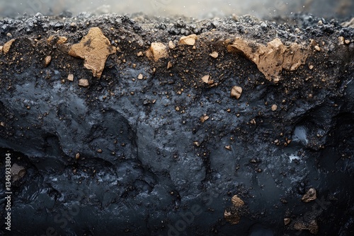 Wallpaper Mural Dark, wet soil cross-section revealing embedded rocks and minerals. Torontodigital.ca