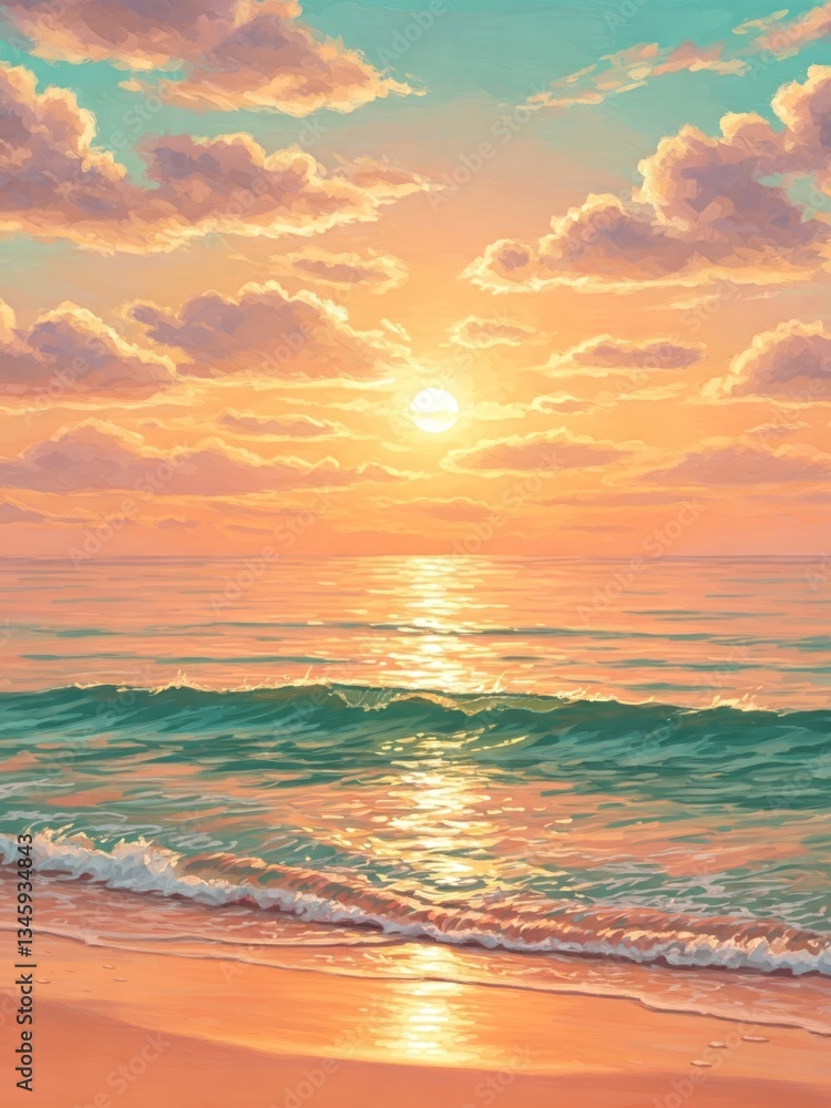 Obraz premium A beautiful ocean sunset with colorful clouds and calm waves