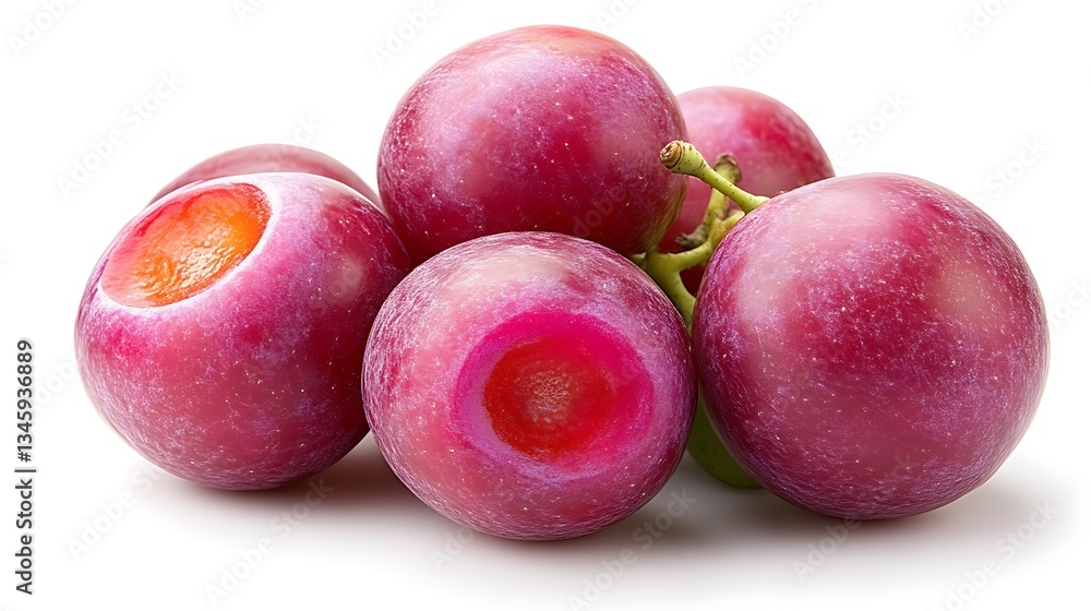 Fototapeta premium Red Grapes Cluster for Cut Open, White Background.