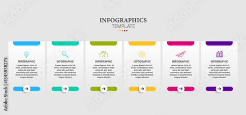 Business infographic timeline process with square template design with icons and 6 options or steps. Vector illustration.