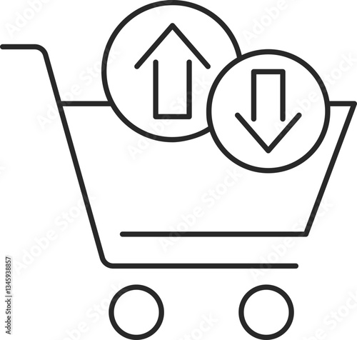 E-commerce trends line icon with shopping cart, price changes, and online retail, vector.