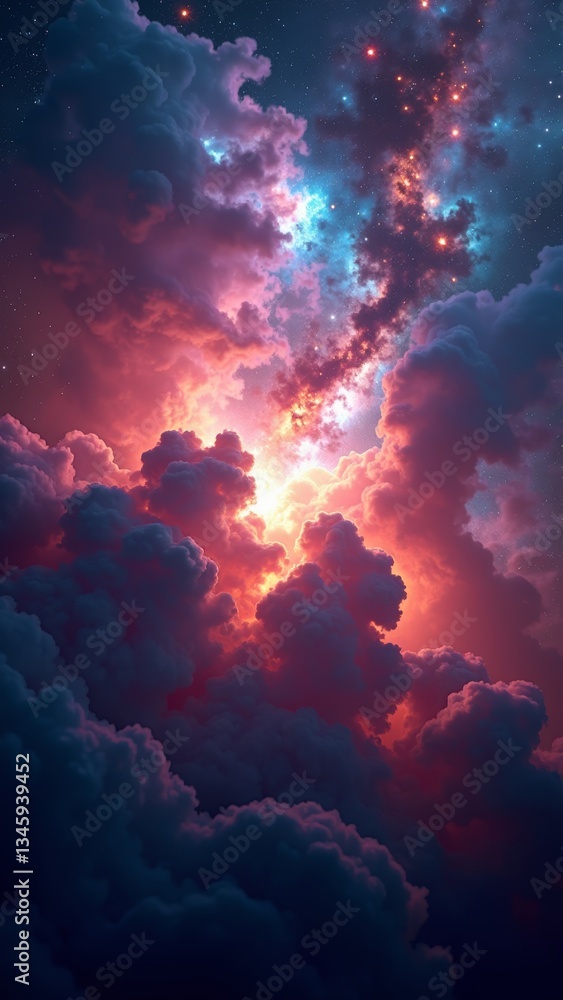 A breathtaking celestial canvas, painted with hues of pink, blue, and orange, set against a starry night sky A breathtaking celestial canvas, painted with hues of pink, blue, and orange, set against a starry night sky