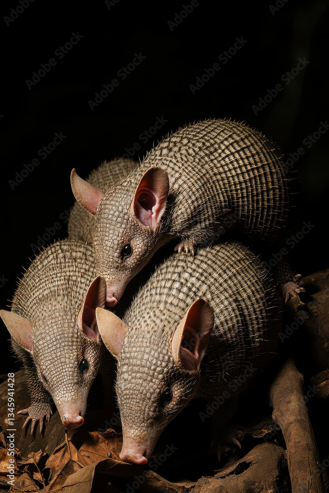 Close-up of a Group of Armadillos in Their Natural Habitat Close-up of a Group of Armadillos in Their Natural Habitat