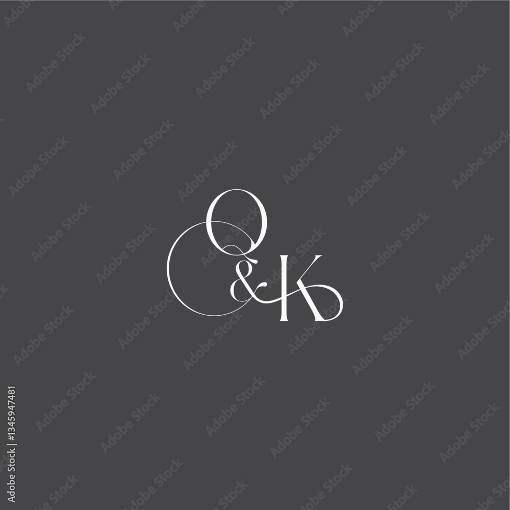 monogram wedding logo concept initial with line QK luxury curvy style letter monogram wedding logo concept initial with line QK luxury curvy style letter