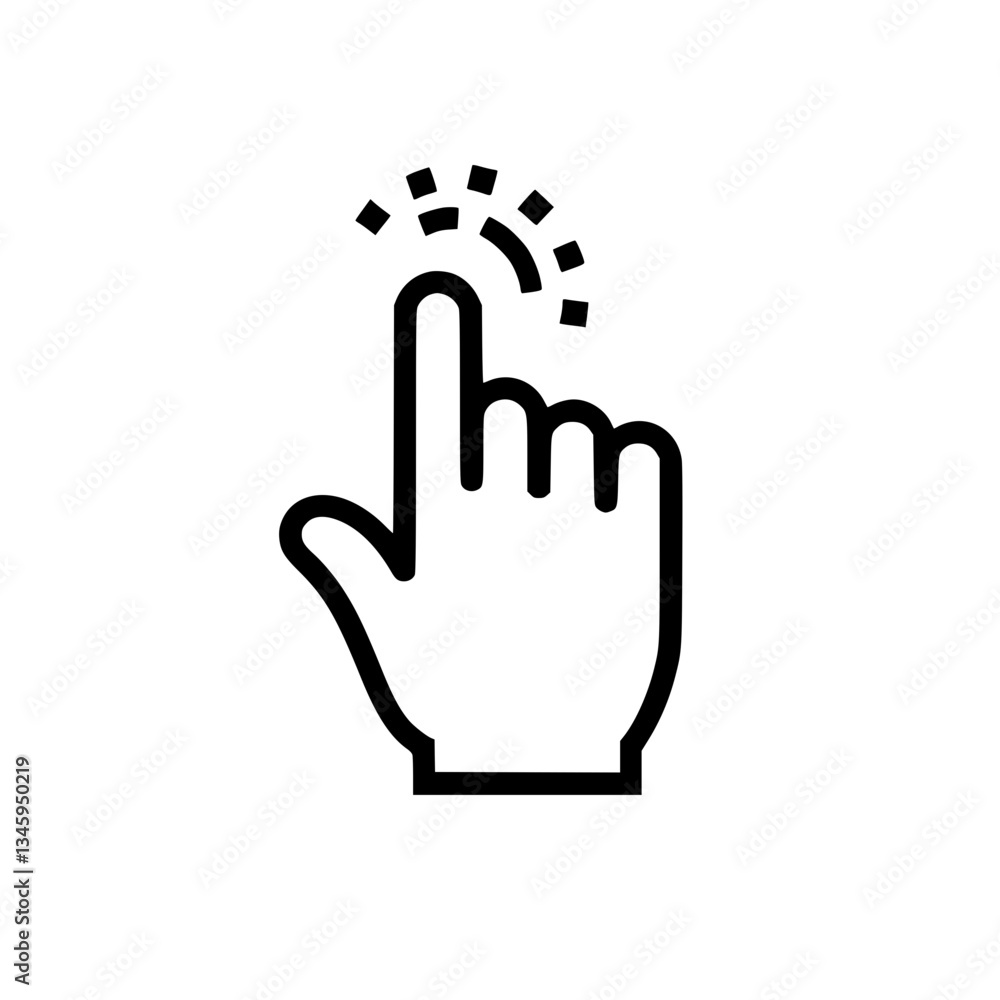 Index Finger Pressing or Touching: Simple vector icon depicts interaction The fingertip emits a small burst symbolizing contact or selection Index Finger Pressing or Touching: Simple vector icon depicts interaction The fingertip emits a small burst symbolizing contact or selection