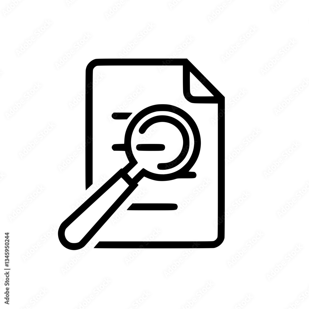 Magnifying glass over a document icon Inspection audit and search concept Investigation discovery research and analysis symbol Magnifying glass over a document icon Inspection audit and search concept Investigation discovery research and analysis symbol