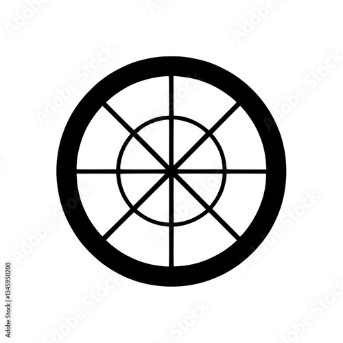 circle with lines forming an eight-spoked wheel with an inner circle creating geometric design Simple modern and versatile graphic element