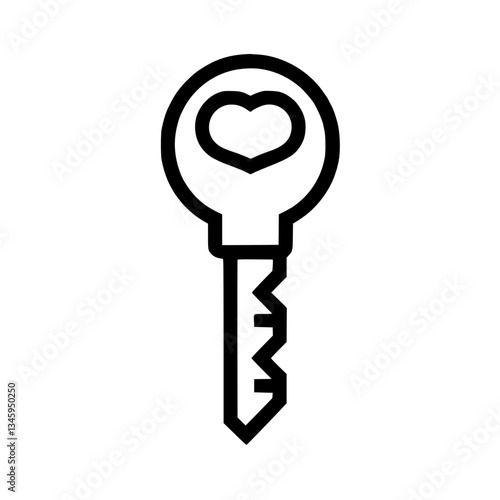 A simple line drawing of a key with a heart shape inside the circular head against a plain Unlock affection with this charming key design