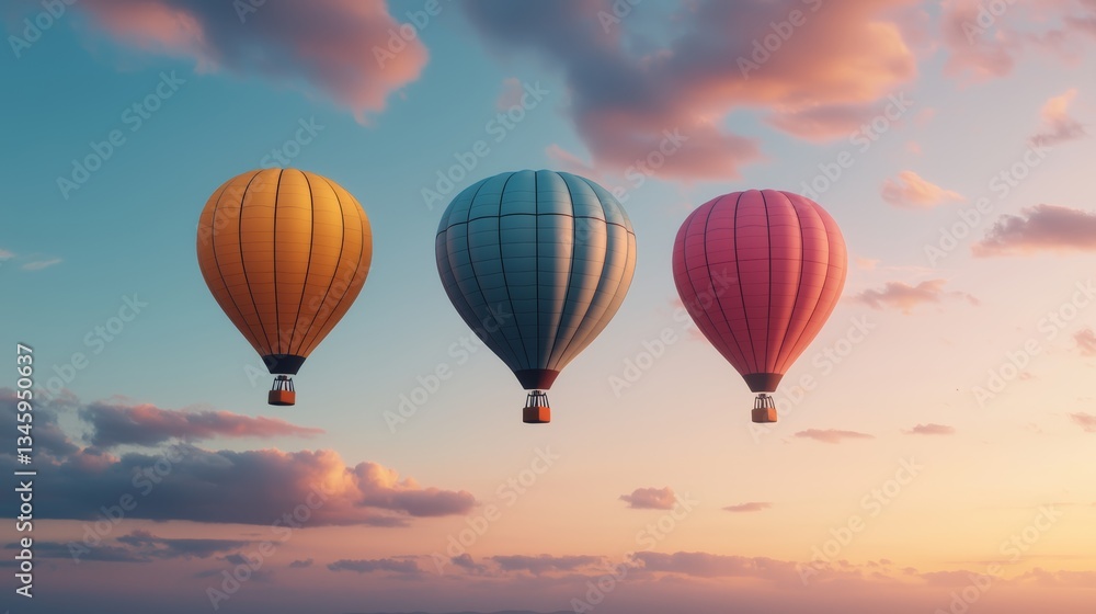 Fototapeta Majestic hot air balloon flight scenic landscape aerial photography serene skies vibrant colors adventure in the clouds