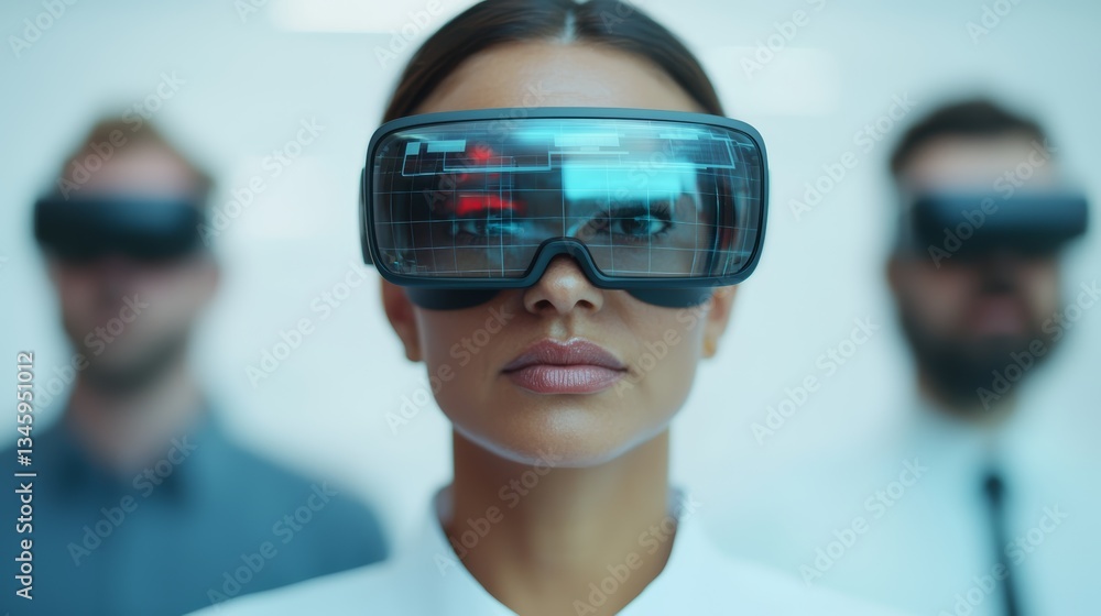 Virtual reality experience unveiled tech innovators showcase cutting-edge vr technology in futuristic environment close-up view of participants Virtual reality experience unveiled tech innovators showcase cutting-edge vr technology in futuristic environment close-up view of participants