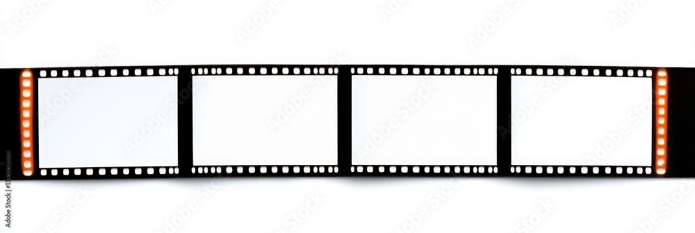 A strip of film with empty frames, indicating a blank or unexposed section, showcasing the classic film reel design. A strip of film with empty frames, indicating a blank or unexposed section, showcasing the classic film reel design.
