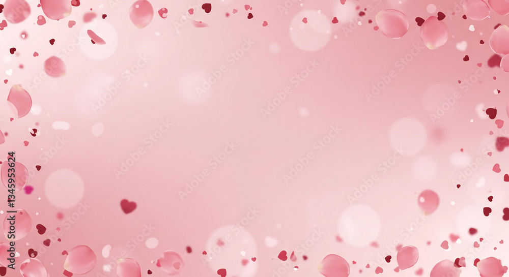 Romantic Pink Rose Petals and Hearts Falling Background for Valentine s Day Romantic Pink Rose Petals and Hearts Falling Background for Valentine s Day