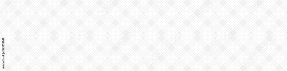 Seamless fashion pattern of squares and lines, geometric white figures for textile and wallpaper. Abstract panoramic ornament on gray background for New Year or wedding cover or postcard.