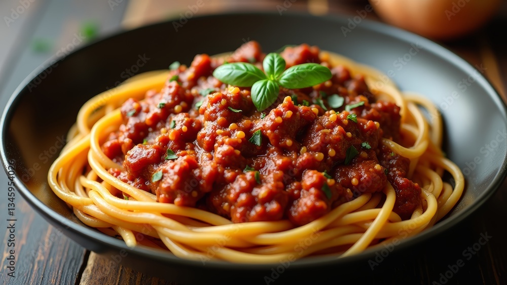 Delicious spaghetti with tomato sauce and basil Delicious spaghetti with tomato sauce and basil