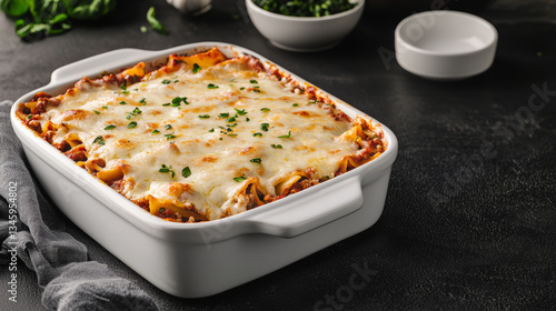 Homemade lasagna with cheese looks incredibly delicious and inviting