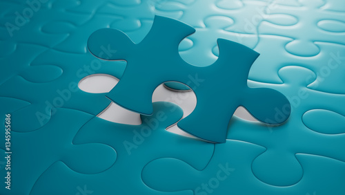 Striking 3D Blue Puzzle Piece Hovering Over a Nearly Finished Jigsaw - Symbol of Solution and Strategy