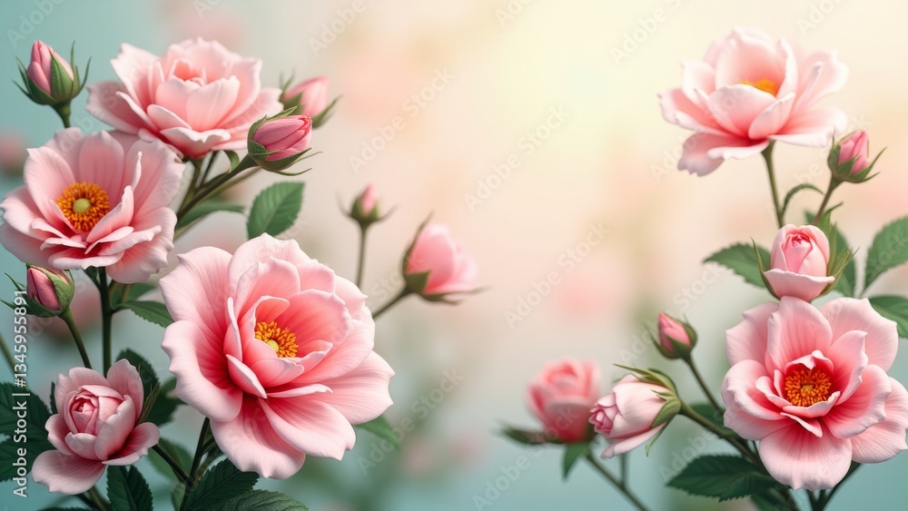 Obraz premium A delicate, fragrant flower with soft pink petals and a golden center