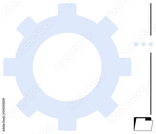 Light blue gearwheel and a folder icon connected by abstract lines and dots. Ideal for workflow, process management, automation, data organization, teamwork, technology, flat simple metaphor