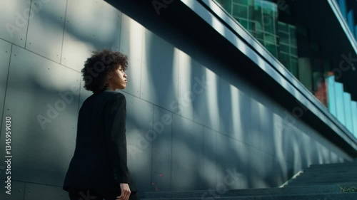 Businesswoman walking to work in modern city