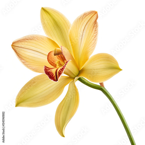 Isolated yellow and orange floral beauty blooms, lilies and orchids, against a white spring background