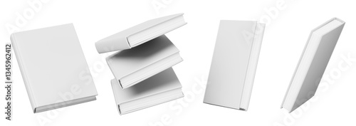 Obraz na plátně 3d mockup of blank paper books with white cover isolated render set