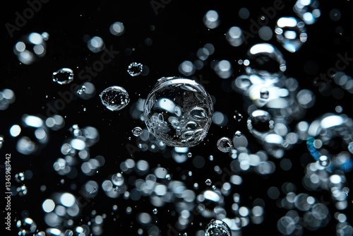 Detailed Visual  of Water Bubbles on Black Background