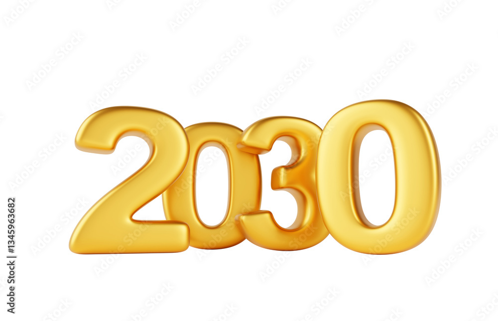 2030 Happy New Year golden number design on white background 3d render. Elegant gold metal font typography for poster, banner, calendar, greeting card and Christmas celebration 2030 2030 Happy New Year golden number design on white background 3d render. Elegant gold metal font typography for poster, banner, calendar, greeting card and Christmas celebration 2030