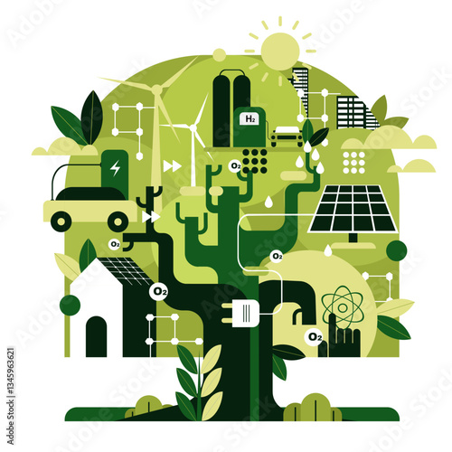 Conceptual illustration represents sustainable energy and environmental conservation