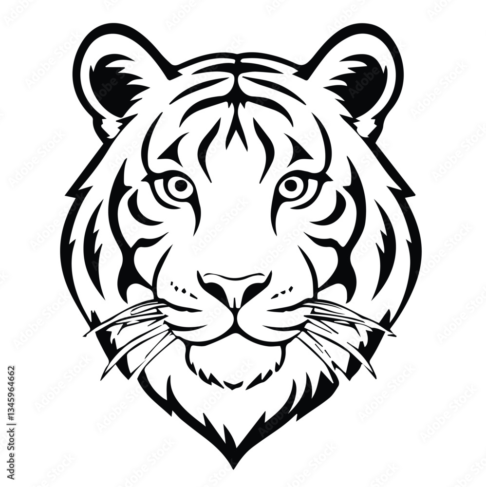 Powerful Black and White Tiger Head Illustration Powerful Black and White Tiger Head Illustration