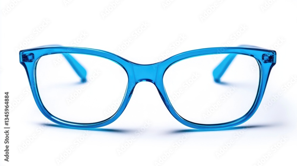 Fototapeta premium A pair of blue glasses sitting on a white surface