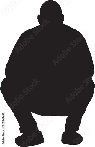 Vector silhouette of back view of a man squatting